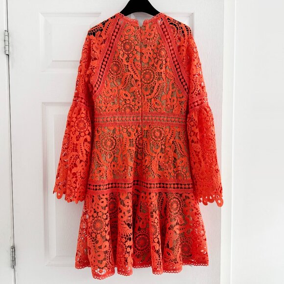 Michael by Michael Kors Lace Dress with Bell Sleeves in Orange, size 2 - Picture 5 of 11